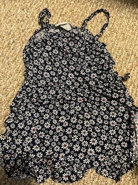 Place Navy Floral Daisy Dress with Red Accents